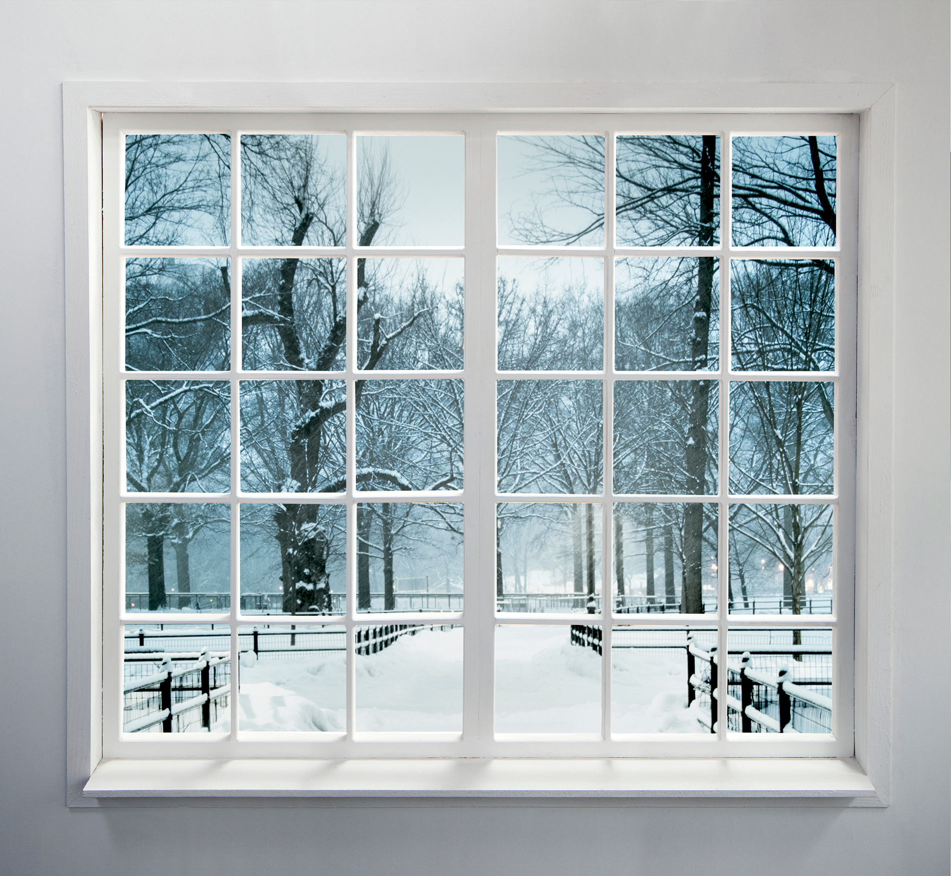 Wintry scene through the best windows for cold climates