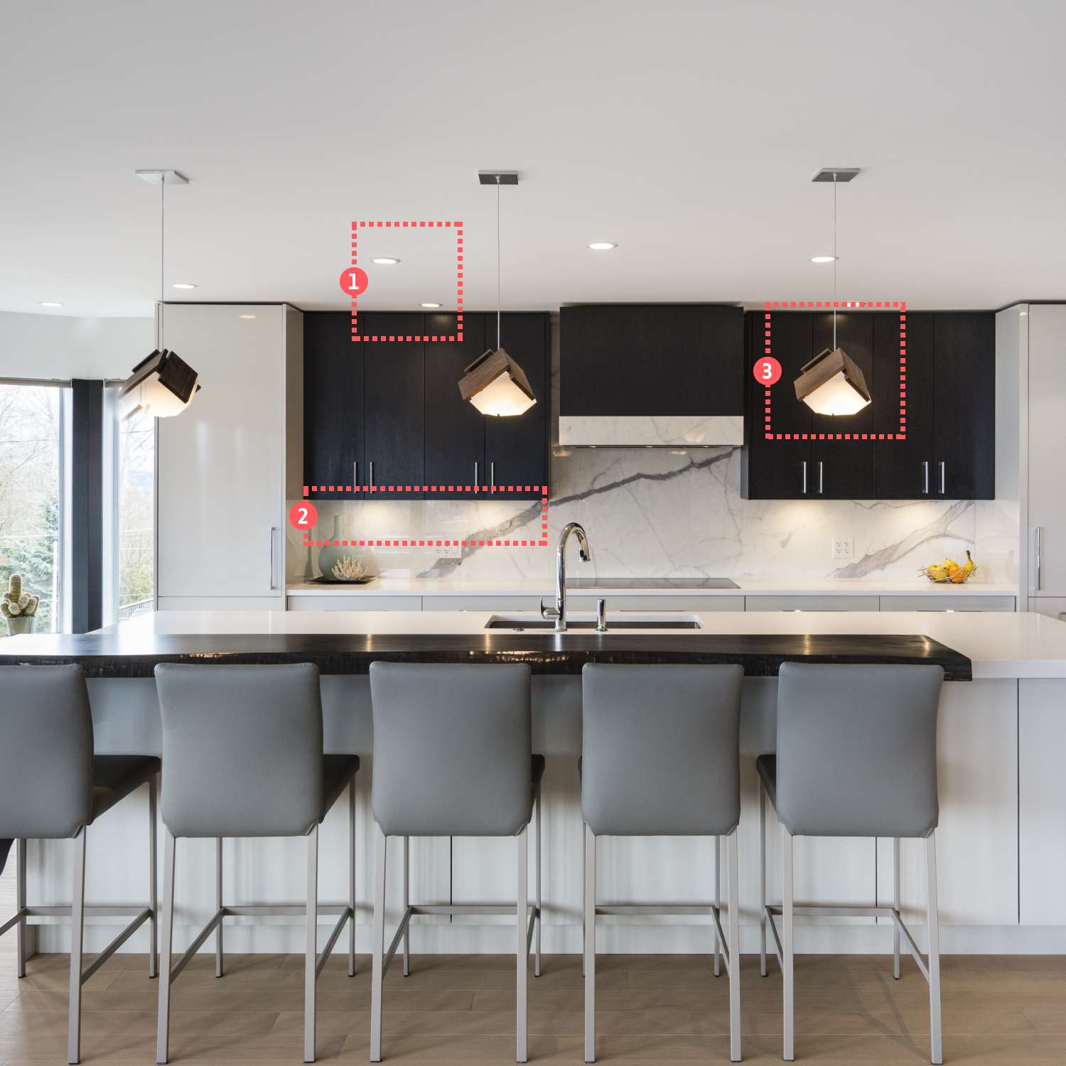 Schematic of lighting arrangements F and G. (F)  Key light arrangement